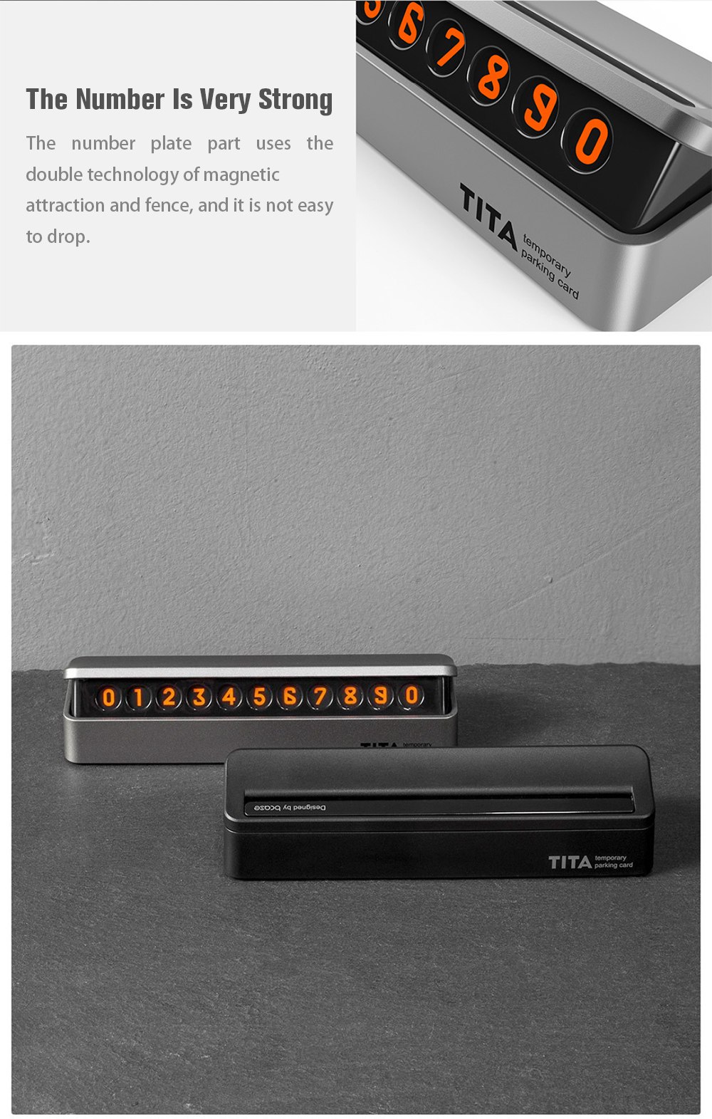 Xiaomi Bcase TITA Temporary Parking Number Plate Six Sets Of Digital Cards Soft Silicone Stickers Can Be Hidden Intimate Fluorescent Number - Black