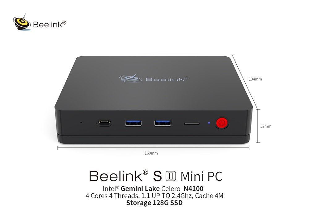 Beelink S2 Gemini Lake N4100 4GB LPDDR4 128GB SSD Windows 10 Mini PC Intel Dual Band WIFI Gigabit LAN Bluetooth HDMI