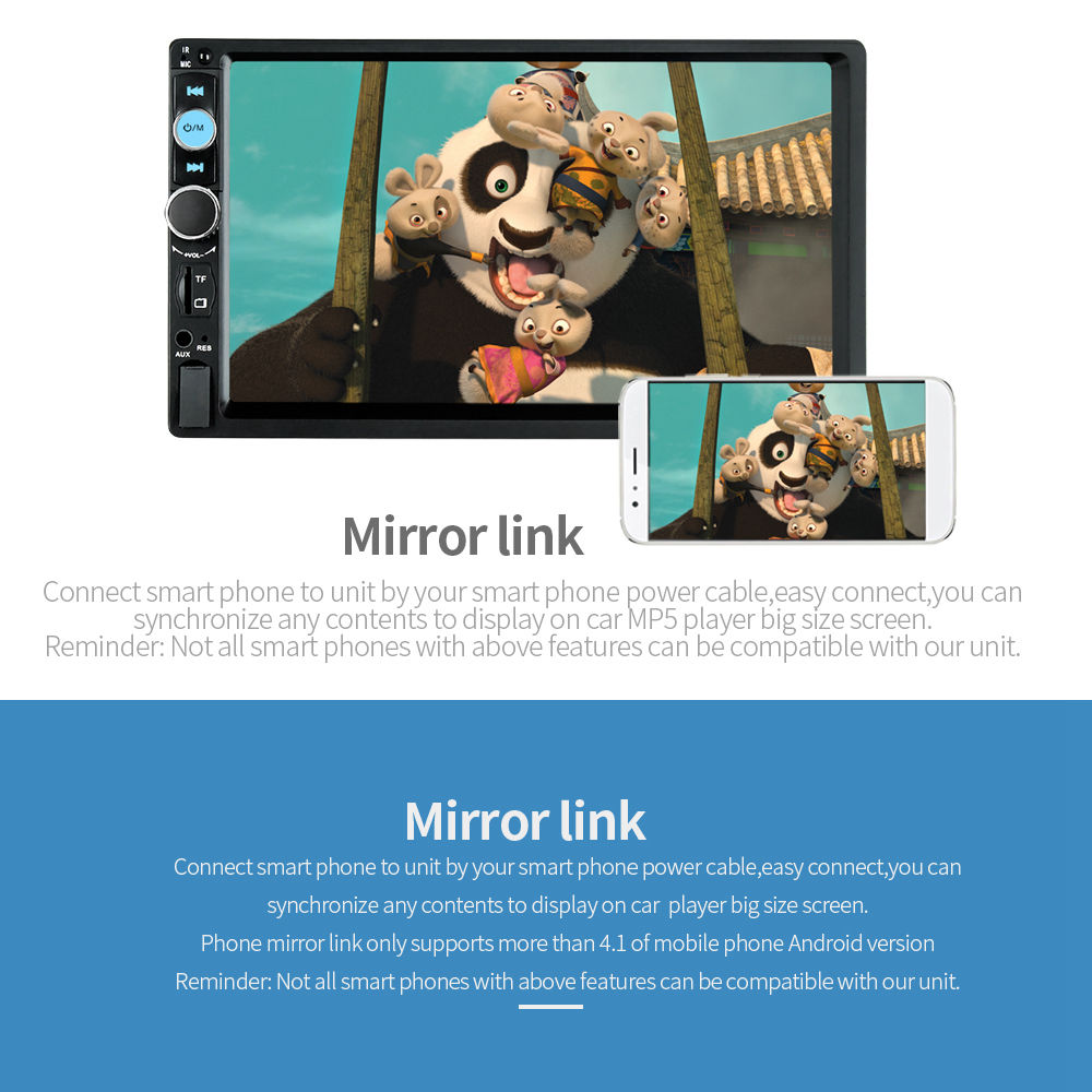 7010B 7 Inch Digital TFT Touch Screen Car Multimedia Player Audio Stereo MP5 Player 1080P Video Format FM Function - Black