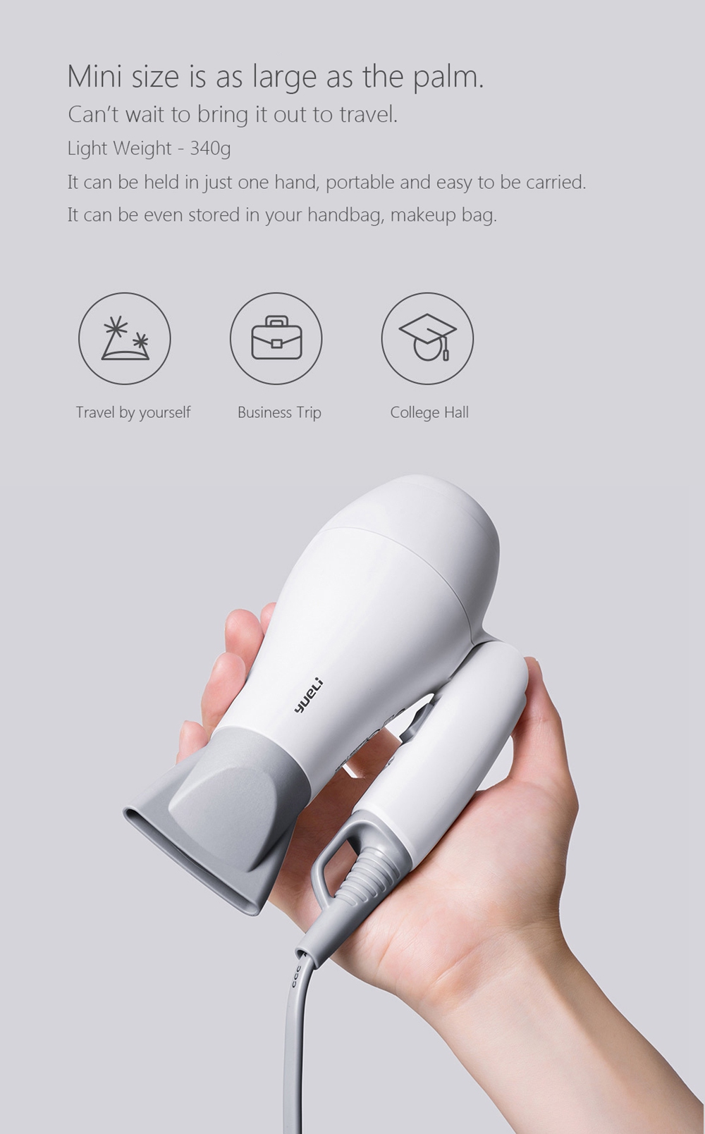 Xiaomi Yueli 1200W Hair Dryer Folding Compact Overheat Protection Portable Travel Hair Dryer