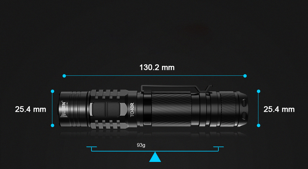 Wuben TO40R Torch Outdoor Camping LED Torch 1200 Lumens Hand Lamp IPX8 Waterproof Battery USB Rechargeable Long Lasting - Black
