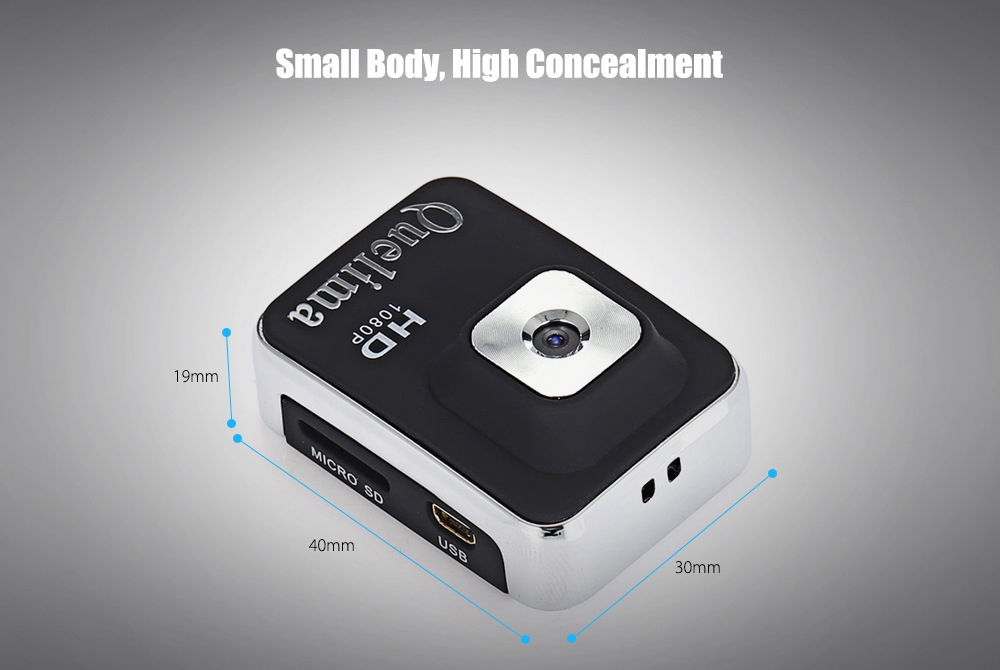 Quelima A3S Mini Car DVR 120 Degree Wide Angle FOV 1080P DV Camera Full HD Loop-cycle Recording Motion Detection - Black