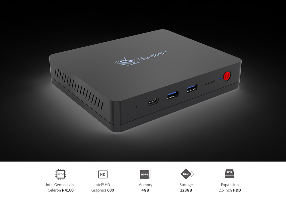 Beelink S2 Gemini Lake N4100 4GB LPDDR4 128GB SSD Windows 10 Mini PC Intel Dual Band WIFI Gigabit LAN Bluetooth HDMI
