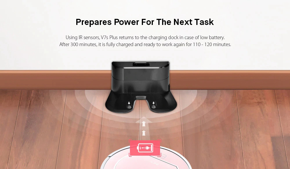 ILIFE V7s Plus Smart Robotic Vacuum Cleaner 2-in-1 Water Tank 4 Cleaning Modes EU Plug - Rose Gold