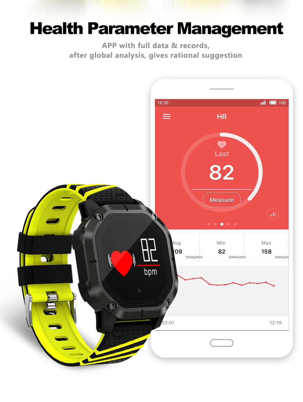 Makibes K5 Smart Bracelet 1" Color Screen Blood Pressure Blood Oxygen Heart Rate Monitor IP68 Water Resistant - Red