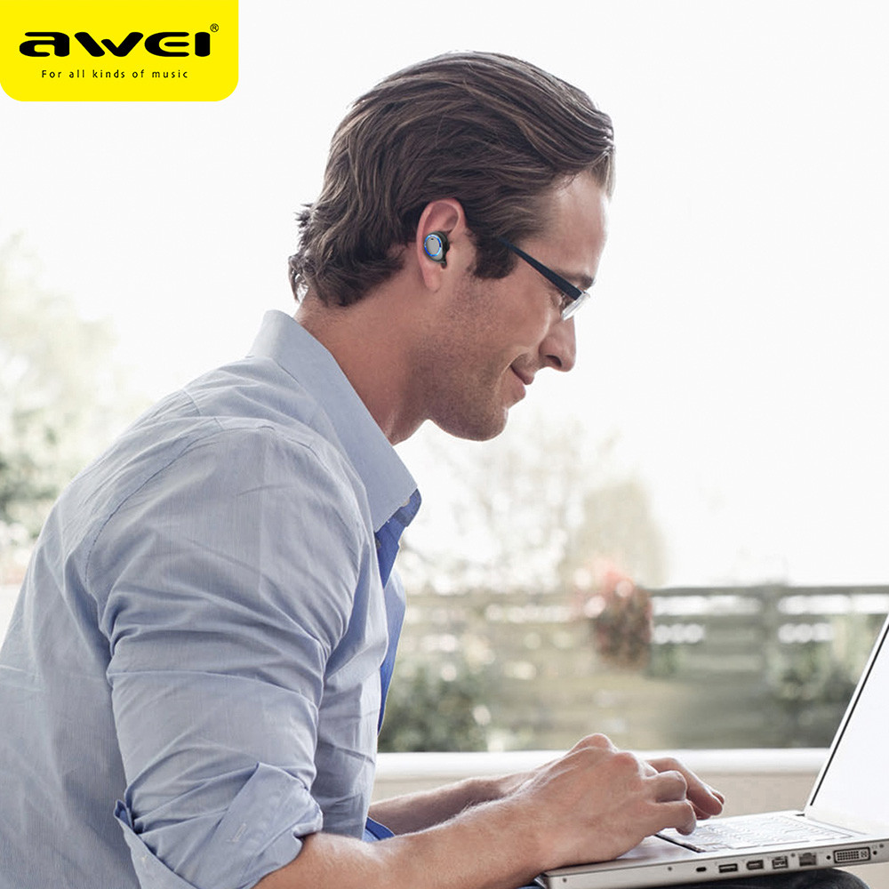 AWEI TWS Sport Wireless Bluetooth Earphones Stereo Bluetooth V5.0 Headset with Charge Storage - Black