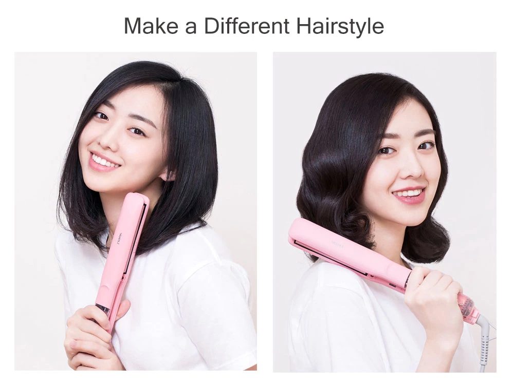Xiaomi Yueli Hot Steam Hair Straightener Five Gear Adjustable Temperature Hair Protection Keratin Coating - LIGHT PINK