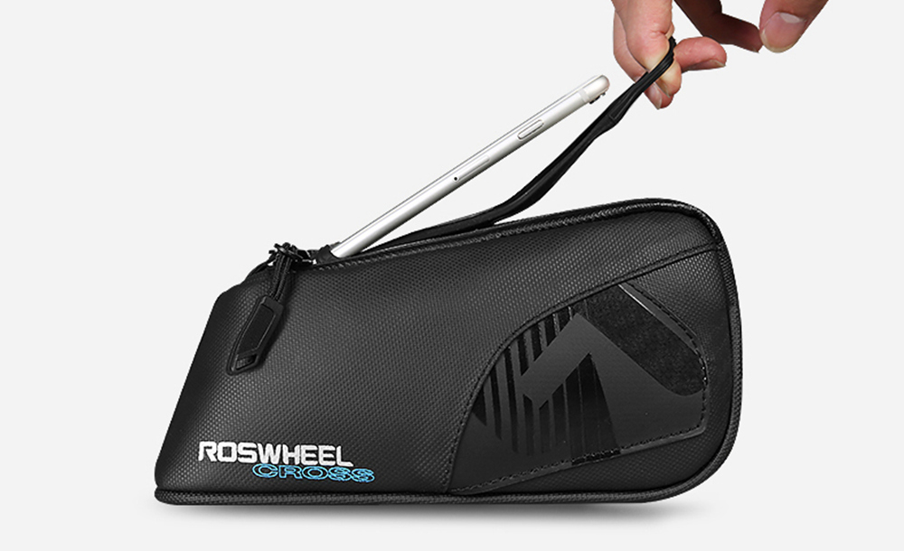 Roswheel 121453 Cycling Equipment Bicycle Front Tube Double Pouch Bike Phone Bag 180 Degree Rotation 1680D Tear Resistant Nylon - Black