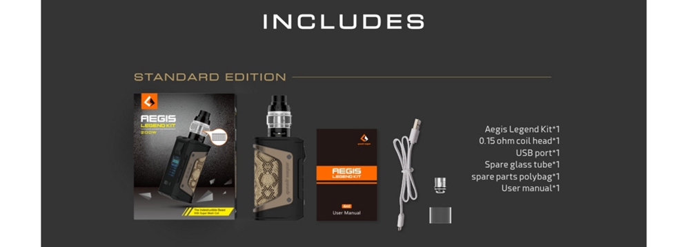 Electronic Cigarette Geekvape Aegis Legend 200W Mod Kit with Aero Mesh Version Tank 5ml -Black+Orange