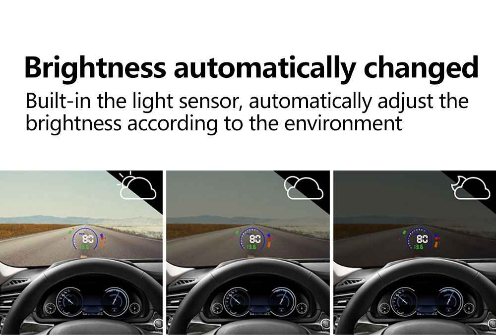 S600 5.8 Inch OBDII Interface Car HUD Head-Up Display Voltage Fuel Speeding Alarm System Multiple Mode Switching - Black