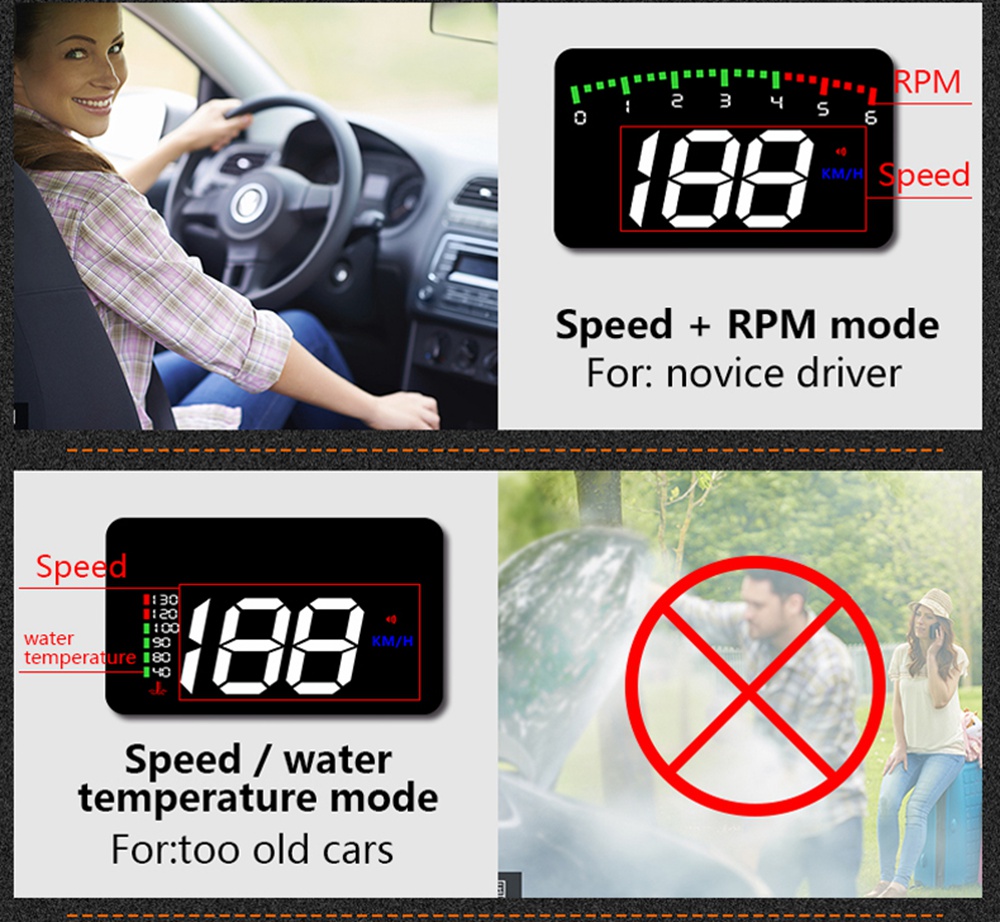 A900 3.5 Inch Car HUD Head-Up Display OBDII Interface Voltage Fuel Speeding Alarm System Multiple Mode Switching Intelligent Digital Instrument - Black