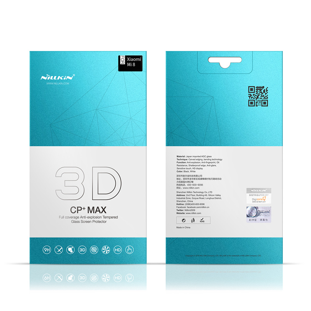 NILLKIN 3D CP+MAX Tempered Glass Film For Xiaomi Mi8 Explosion-proof Screen Protector - Black + Transparent