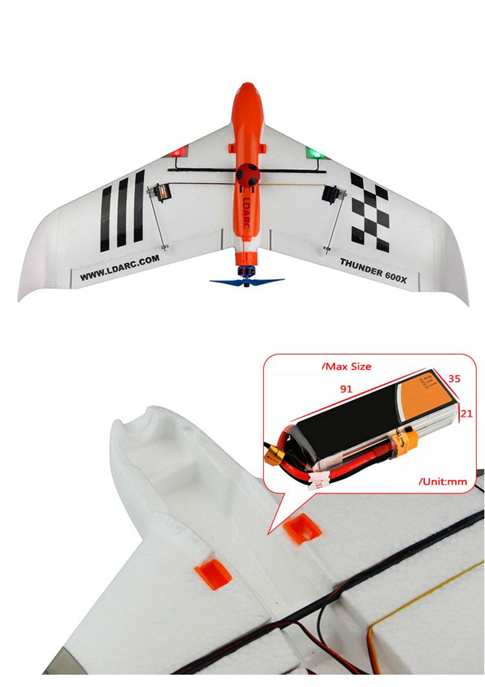Kingkong/LDARC THUNDER 600X RC Airplane 656mm Wingspan EPO PNP Version - Orange
