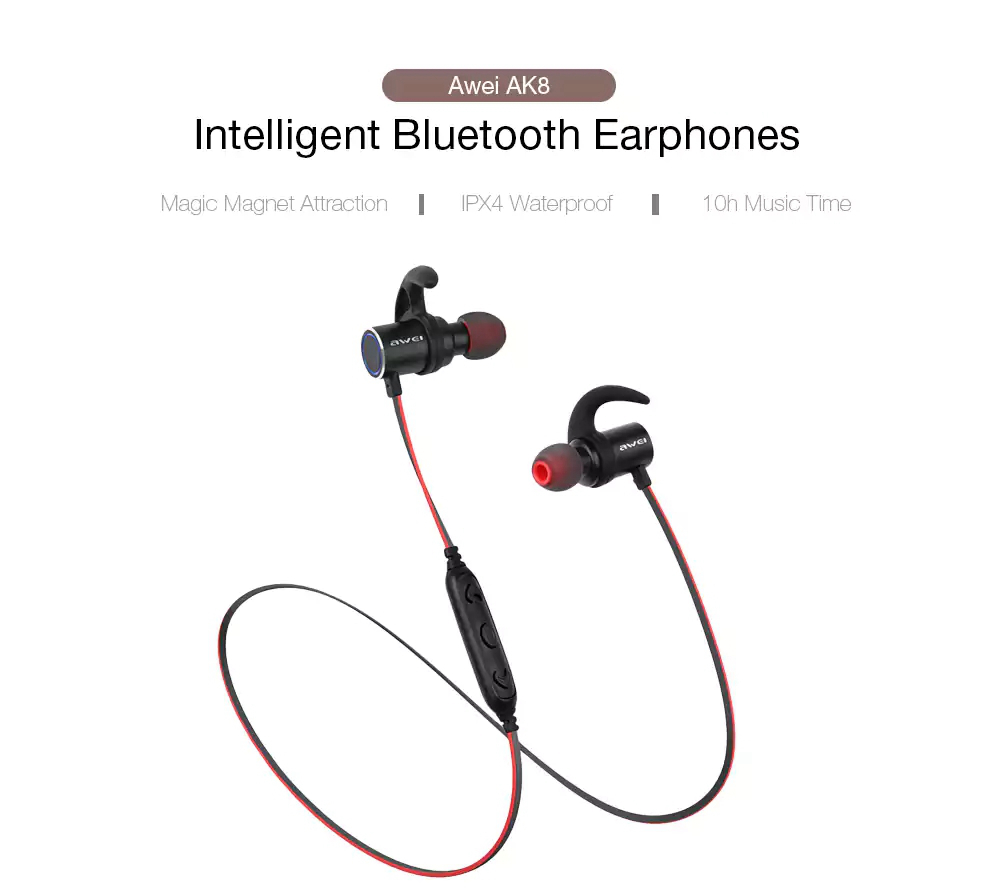Awei AK8 Headphone Magic Magnet Attraction Bluetooth 4.1 Earphone - Black