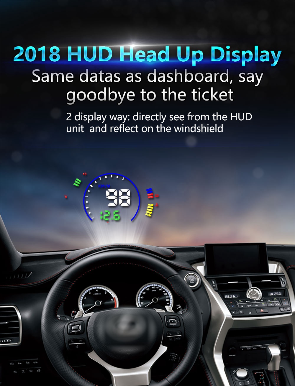 S600 5.8 Inch OBDII Interface Car HUD Head-Up Display Voltage Fuel Speeding Alarm System Multiple Mode Switching - Black