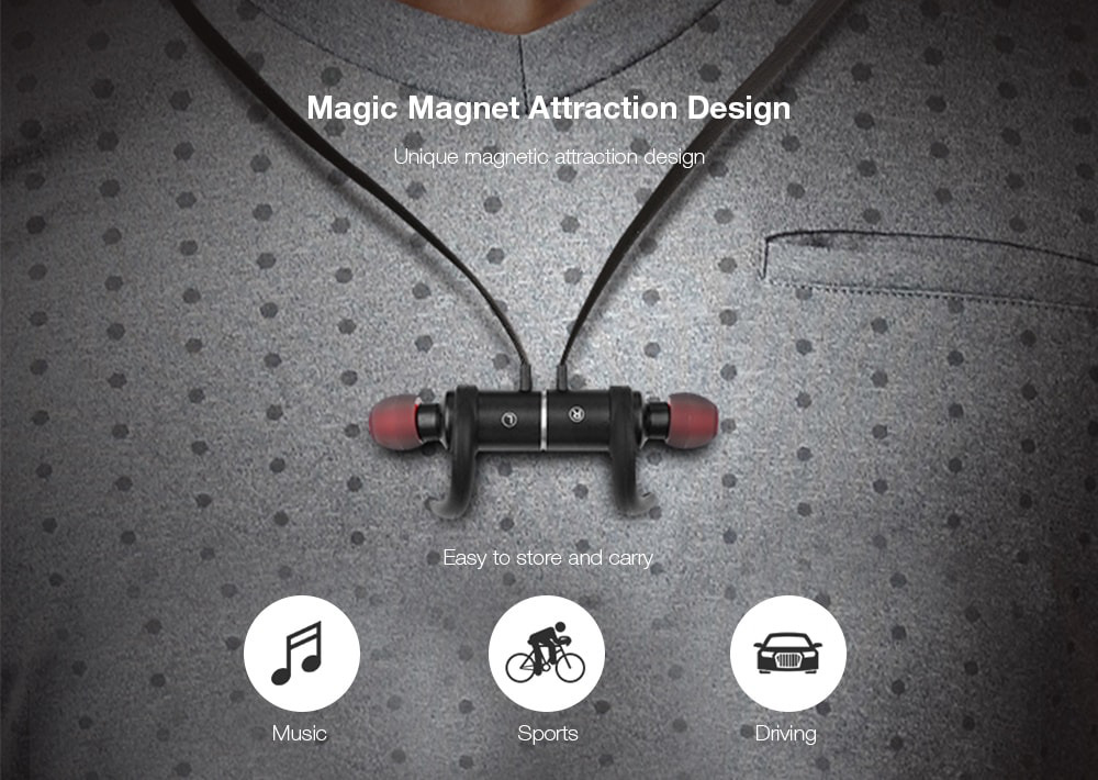 Awei AK8 Headphone Magic Magnet Attraction Bluetooth 4.1 Earphone - Black