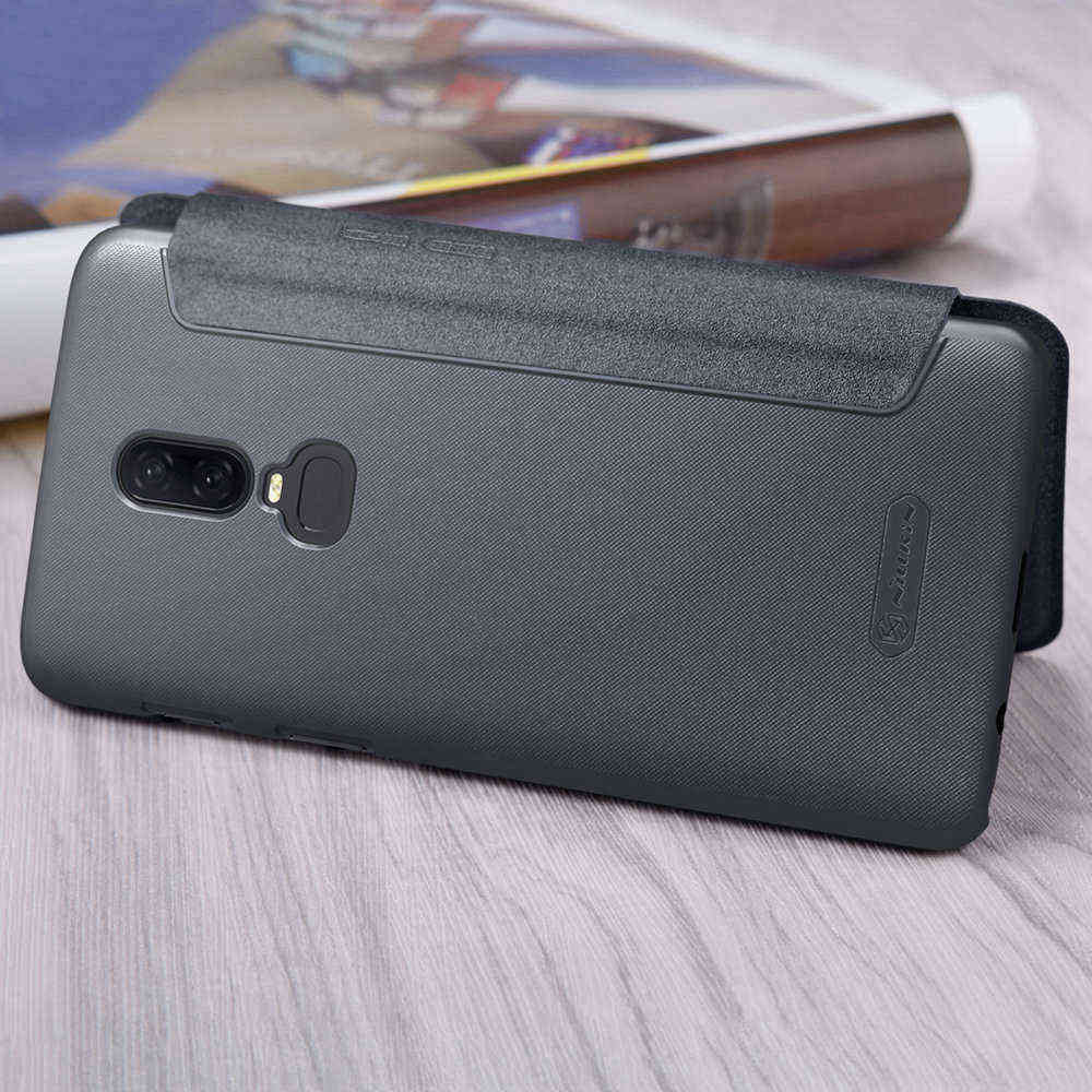 Nillkin Sparkle Series Leather Case For Oneplus 6 Protective Phone Shell - Gray
