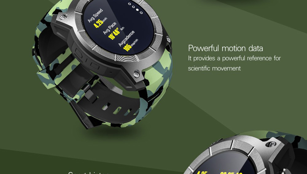Makibes G05 Smartwatch Phone GPS Bluetooth MTK2503 32GB TF Card SMS Reminder Multi-mode Sports Compatible with iOS Android - Camouflage Green
