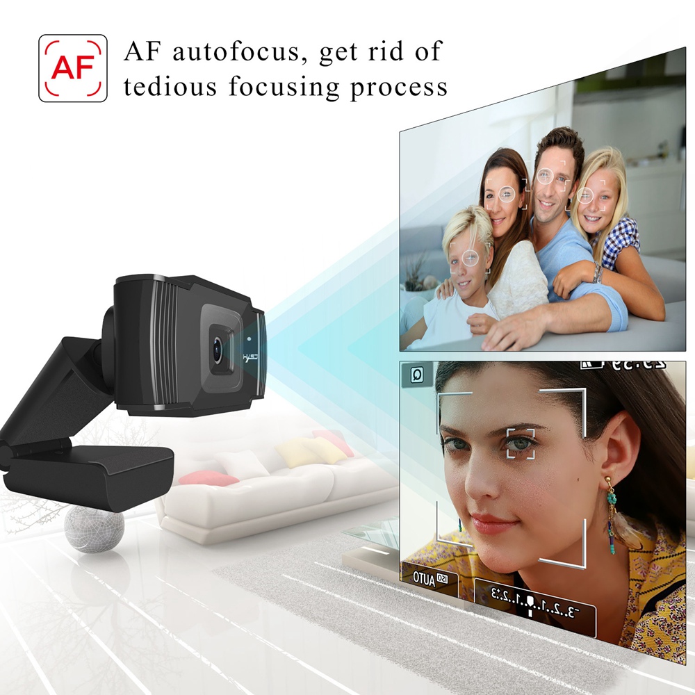 HXSJ S70 1080P HD Webcam USB Widescreen With Built-in Noise Canceling Microphone 5 Million Pixels Adjustable Angle For PC/Laptop - Black
