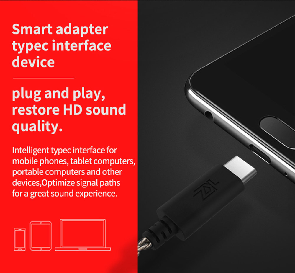 KZ ZS3/ZS4/ZS5/ZS6/ZSA Type-C HD Audio Decoding Silver Plated Upgrade Wire Cable Detachable for Headphones 0.7mm