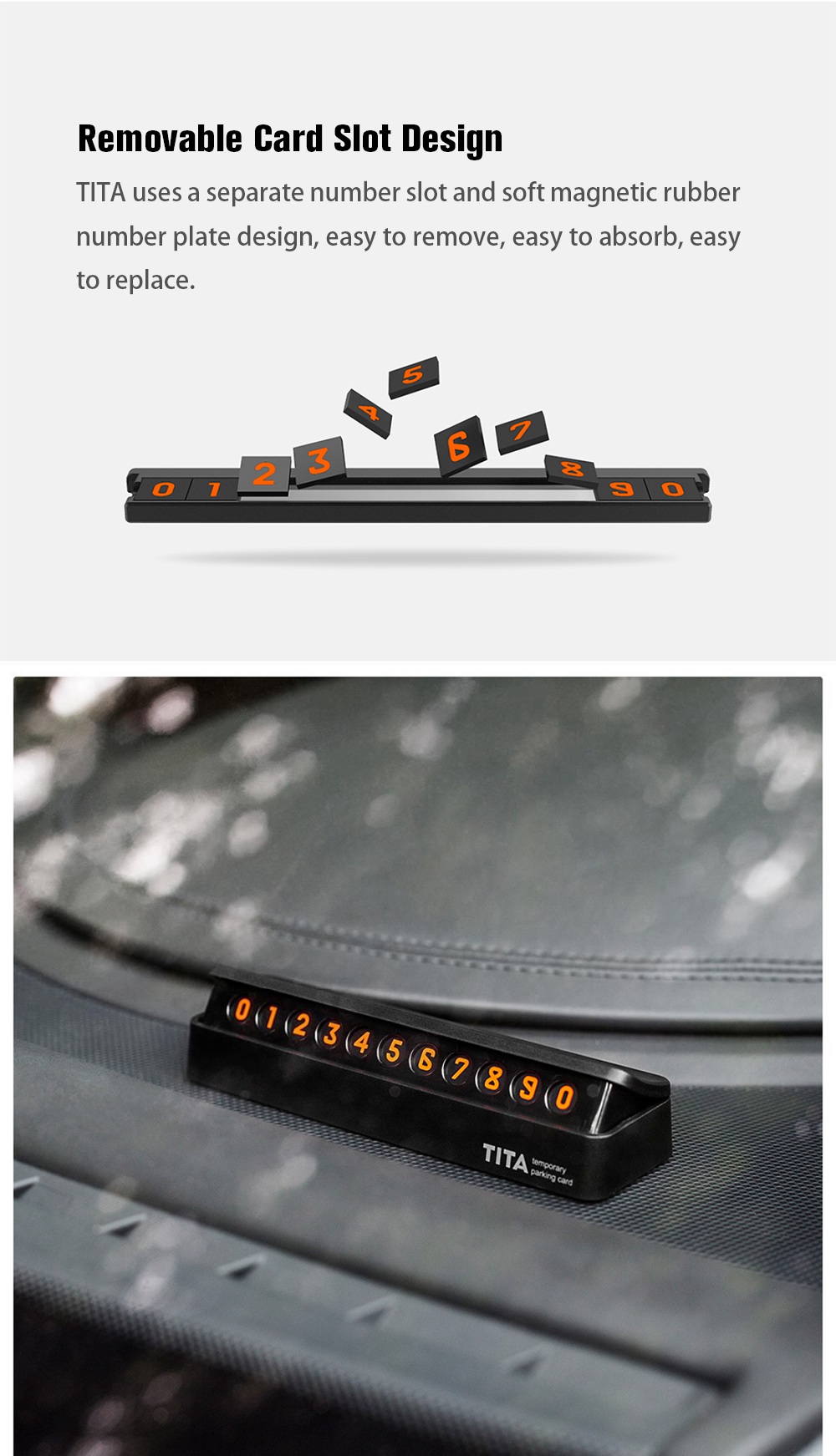 Xiaomi Bcase TITA Temporary Parking Number Plate Six Sets Of Digital Cards Soft Silicone Stickers Can Be Hidden Intimate Fluorescent Number - Black