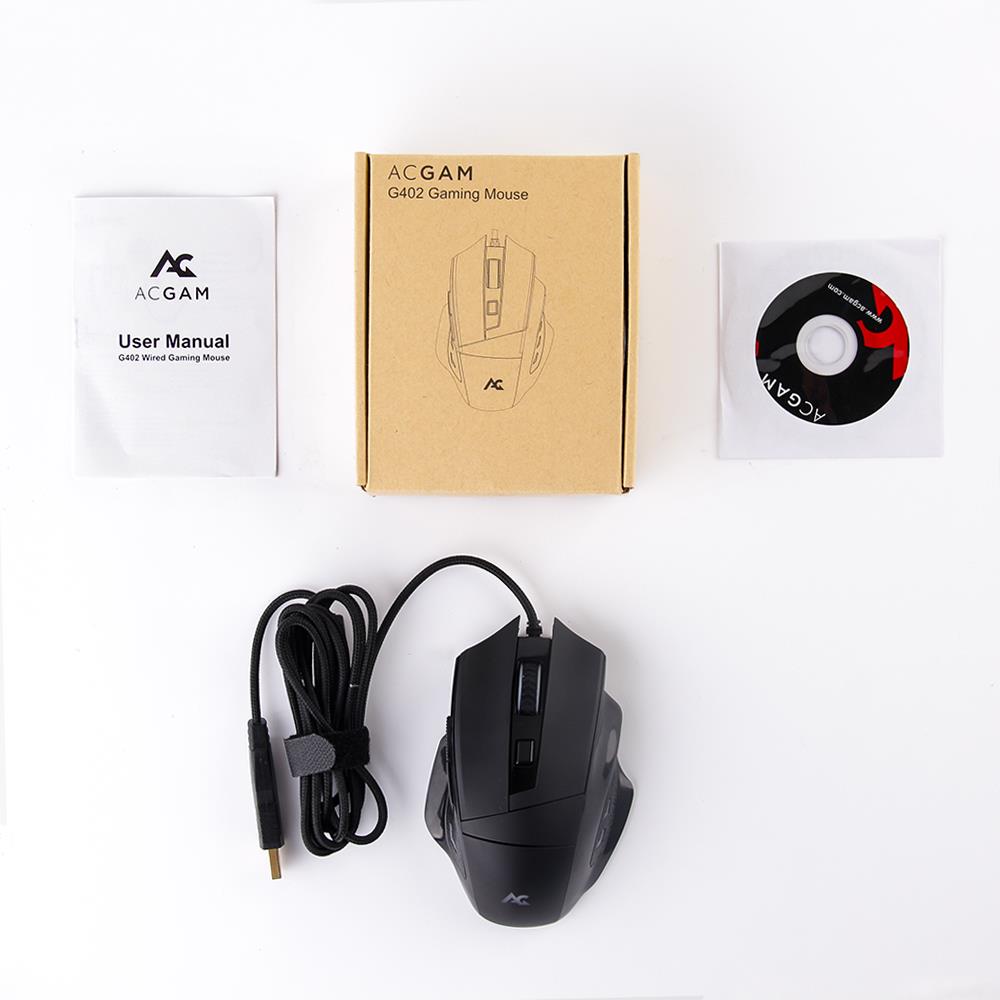 ACGAM G402 PMW3325 Wired Gaming Mouse RGB Backlights 10000 DPI OMRON Gaming Switch - Black