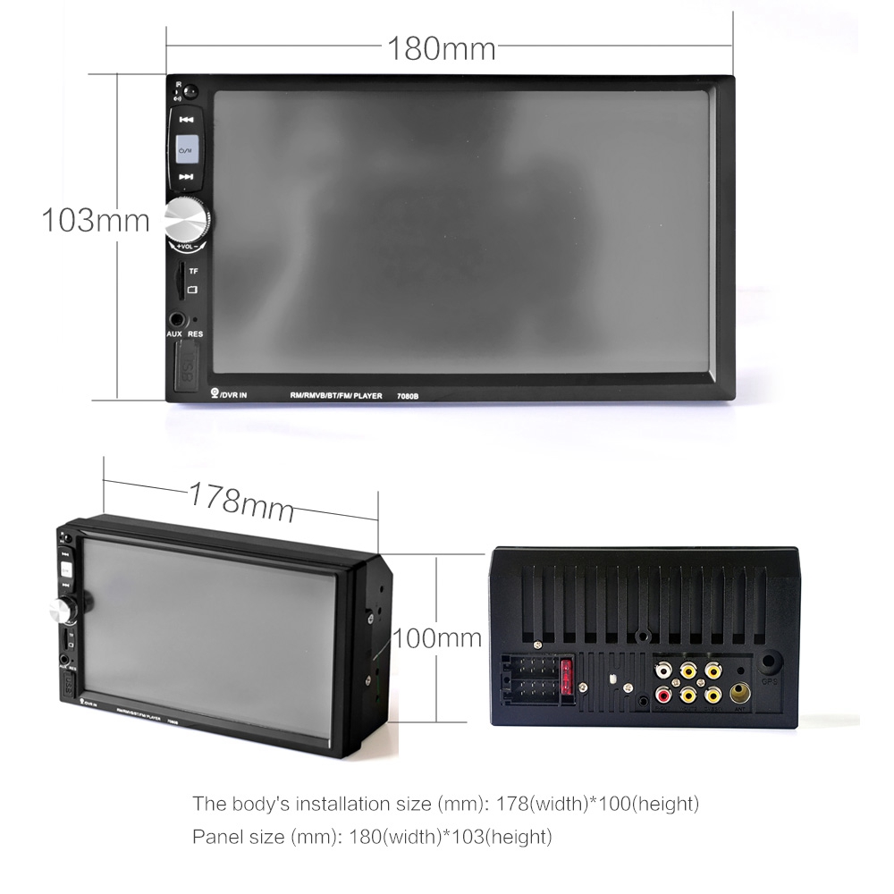 7080B 7 Inch Digital TFT Touch Screen Car Multimedia Player Audio Stereo MP5 Player 1080P Video Format FM function - Black