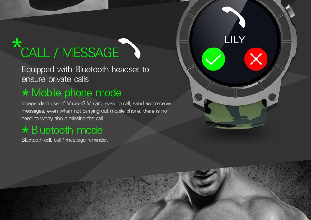 Makibes G05 Smartwatch Phone GPS Bluetooth MTK2503 32GB TF Card SMS Reminder Multi-mode Sports Compatible with iOS Android - Camouflage Green
