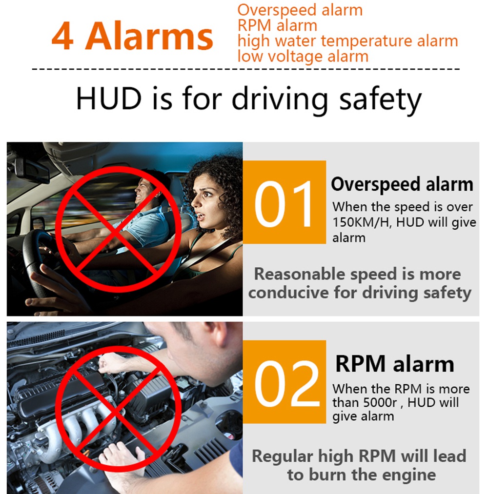 A900 3.5 Inch Car HUD Head-Up Display OBDII Interface Voltage Fuel Speeding Alarm System Multiple Mode Switching Intelligent Digital Instrument - Black