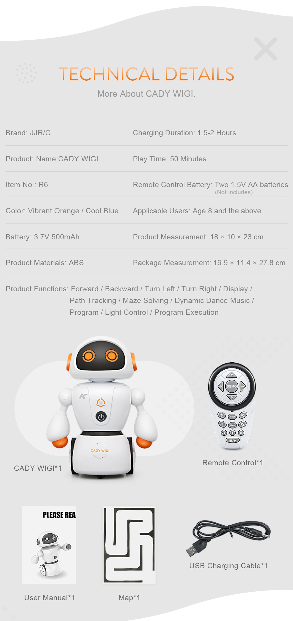 JJRC R6 CADY WIGI RC Robot Path Tracking Intelligent Programming with Light RTR - Blue