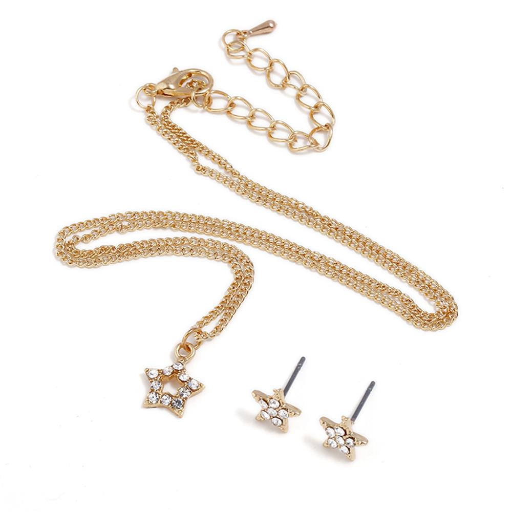 Female Stylish jewelry Star Shape Earrings for Women Pendant Set - Gold