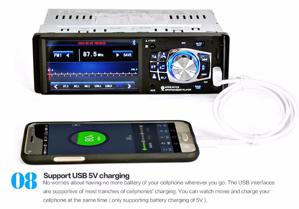 4012 4.1 Inch Digital TFT Touch Screen Car MP5 Audio Video Player Bluetooth 2.0 1080P Video Format - Black