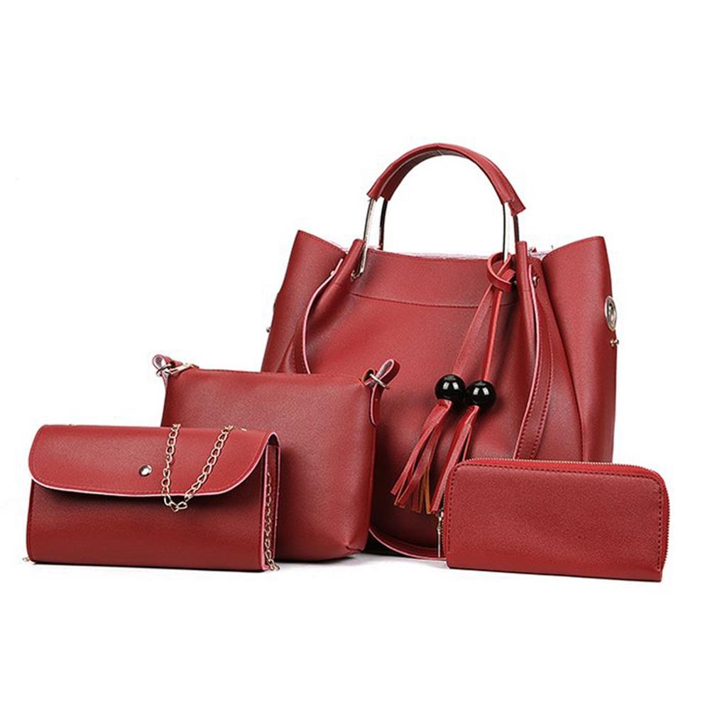 Fashion Toet Purse Satchel Bag PU Leather Women's Handbags - Red