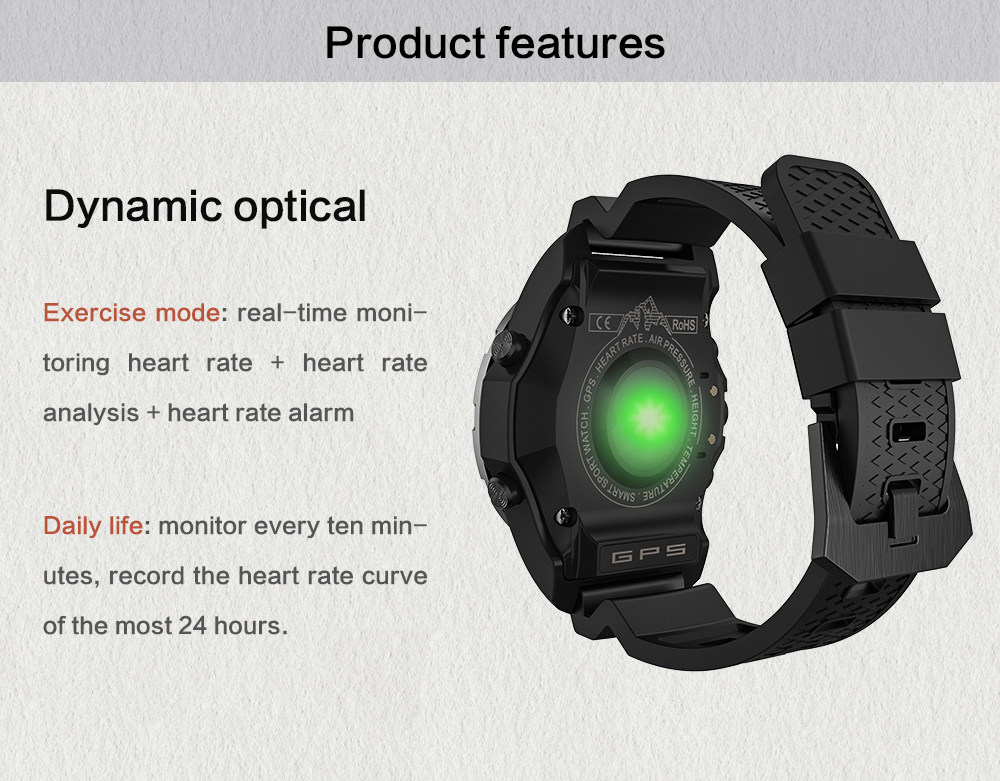 Makibes BR2 Smartwatch 1.32" Outdoor Screen Built-in GPS GLONASS Beidou Hiking Heart Rate Monitor Multi-sport fitness Tracker - Black