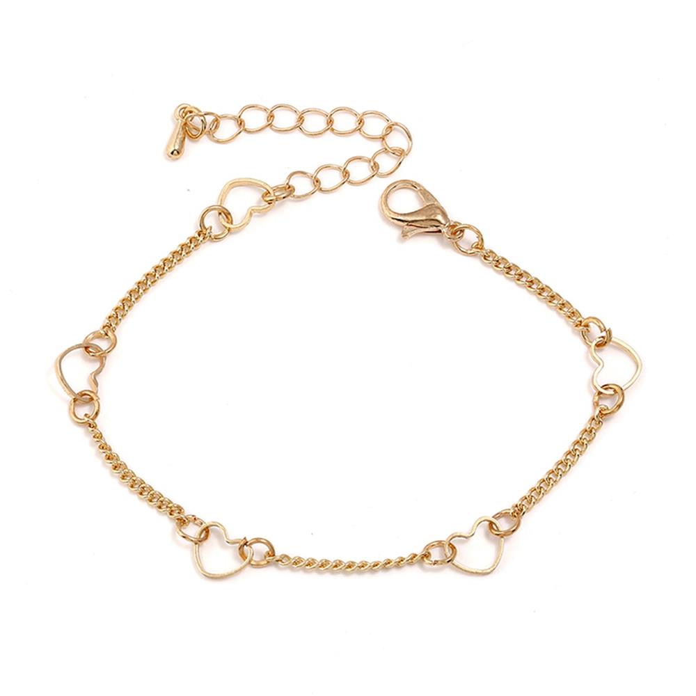 Women's Fashion Beautiful Stylish Simple Style Heart-shaped Circle Hand Jewelry Bracelet - Gold
