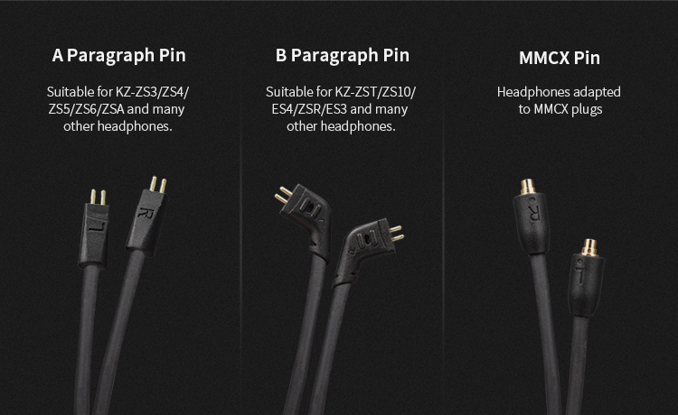 Original KZ Bluetooth Module Upgrade Cord for ZS3/ZS4/ZS5/ZS6/ZSA - Black Curved Plug
