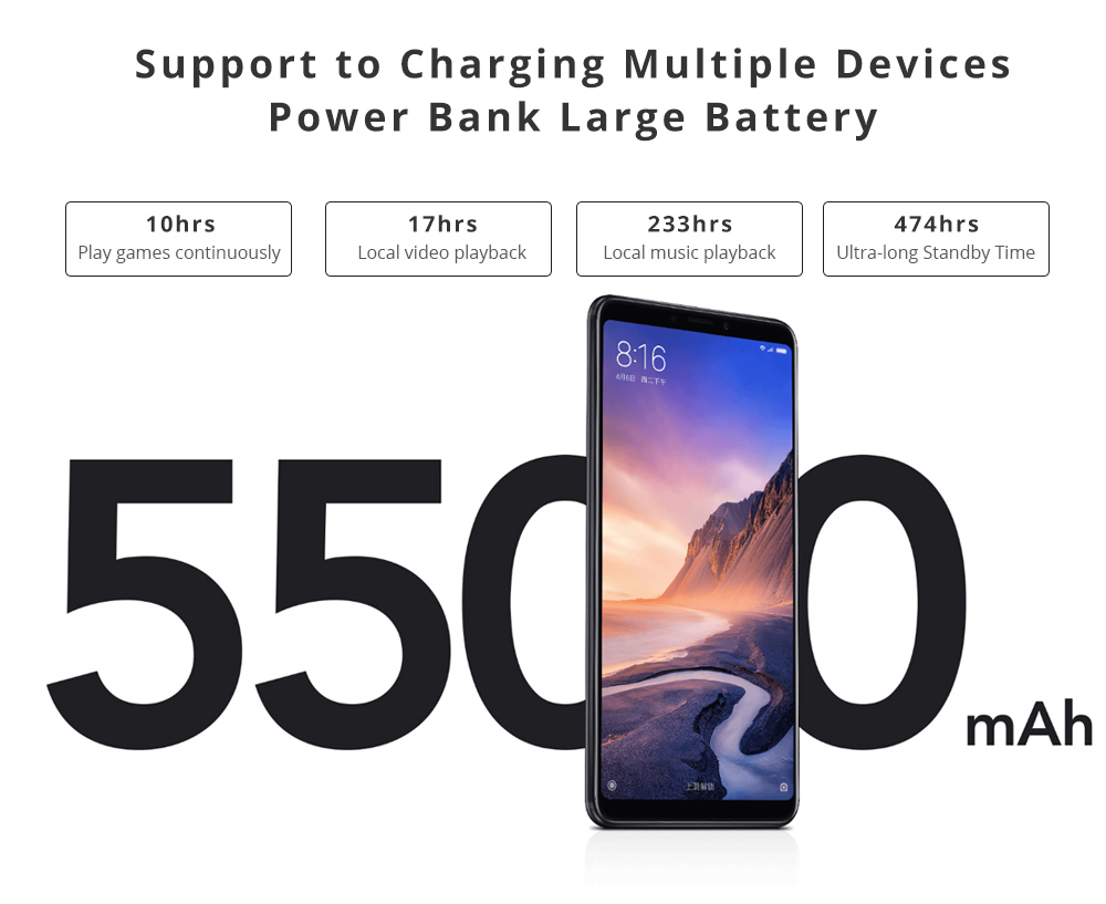 Xiaomi Mi Max 3 6.9 Inch 4G LTE Smartphone Snapdragon 636 6GB 128GB 12.0MP+5.0MP Dual Rear Cameras Android 8.1 5500mAh Type-C OTG Touch ID - Blue