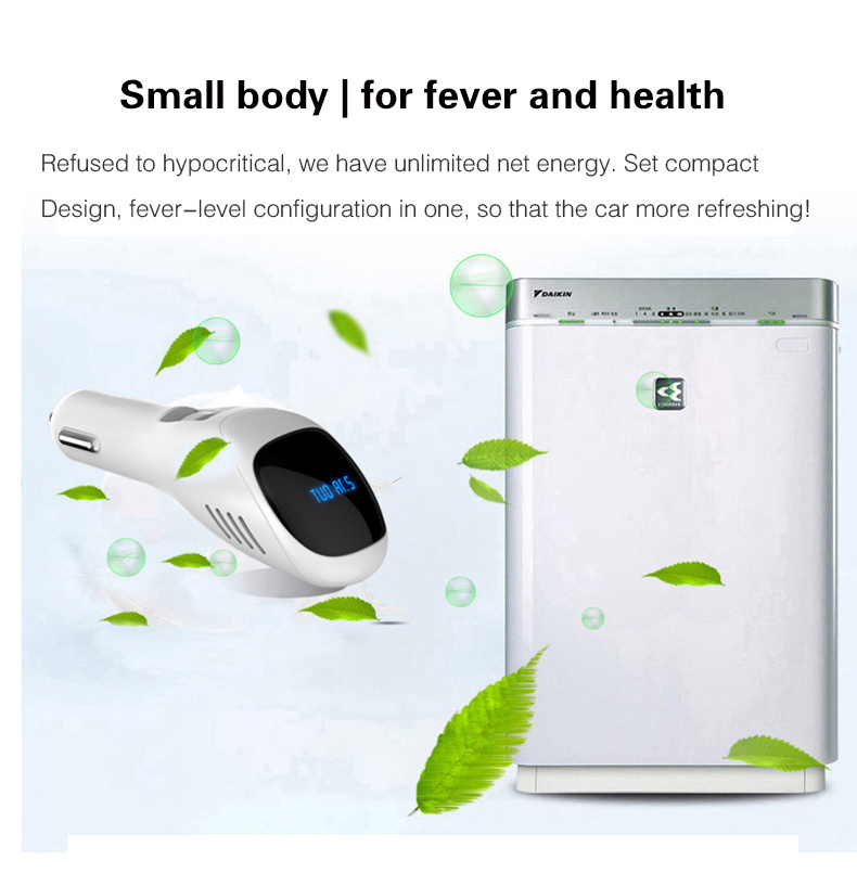S90B Car Anion Air Purifier Dual USB Ports Car Charger LCD Real-time Voltage Screen Cleaner Ionizer Improve The Air Quality - White