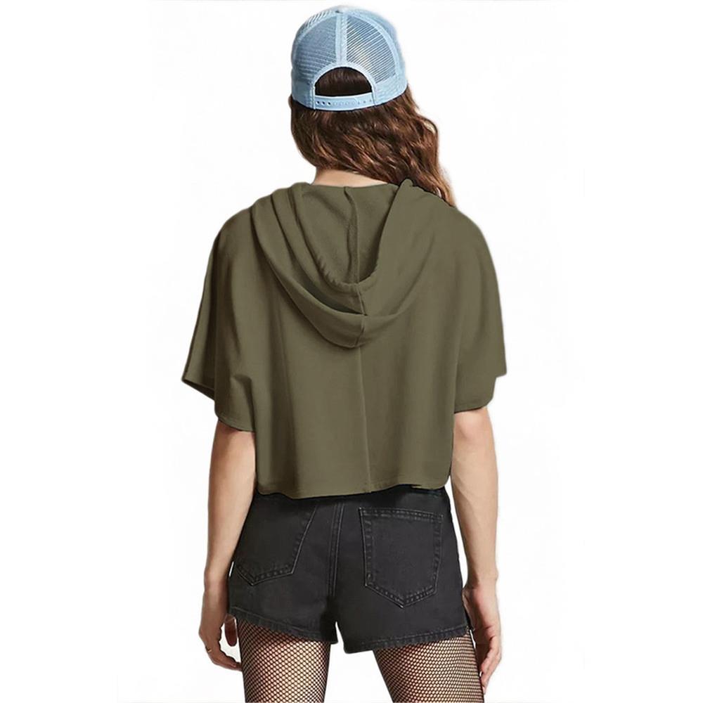 Girl Summer T-shirt Short Sleeve Sexy Hat Short Top Hoodies Size S - Green
