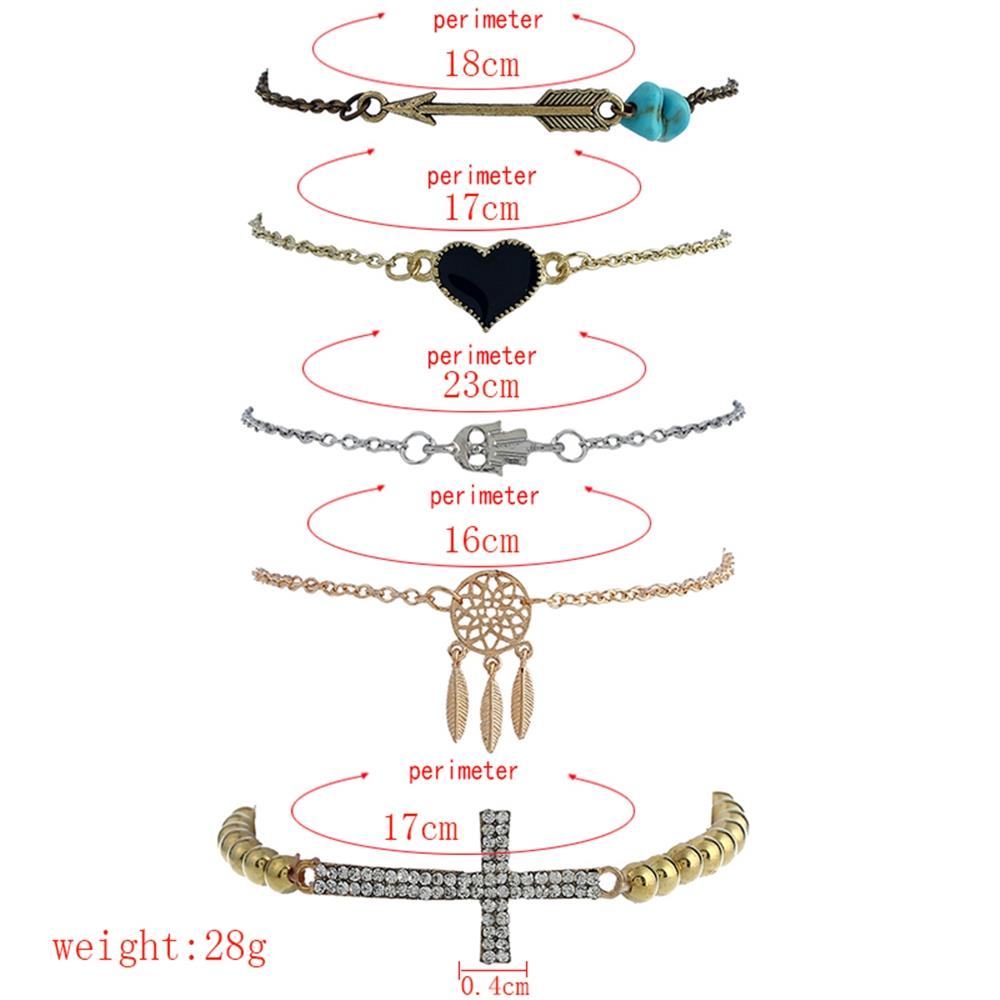 Women's Fashion Beautiful Stylish Jewelry Alloy Diamond Dream Catcher Cross Heart Shape Bracelets - Gold