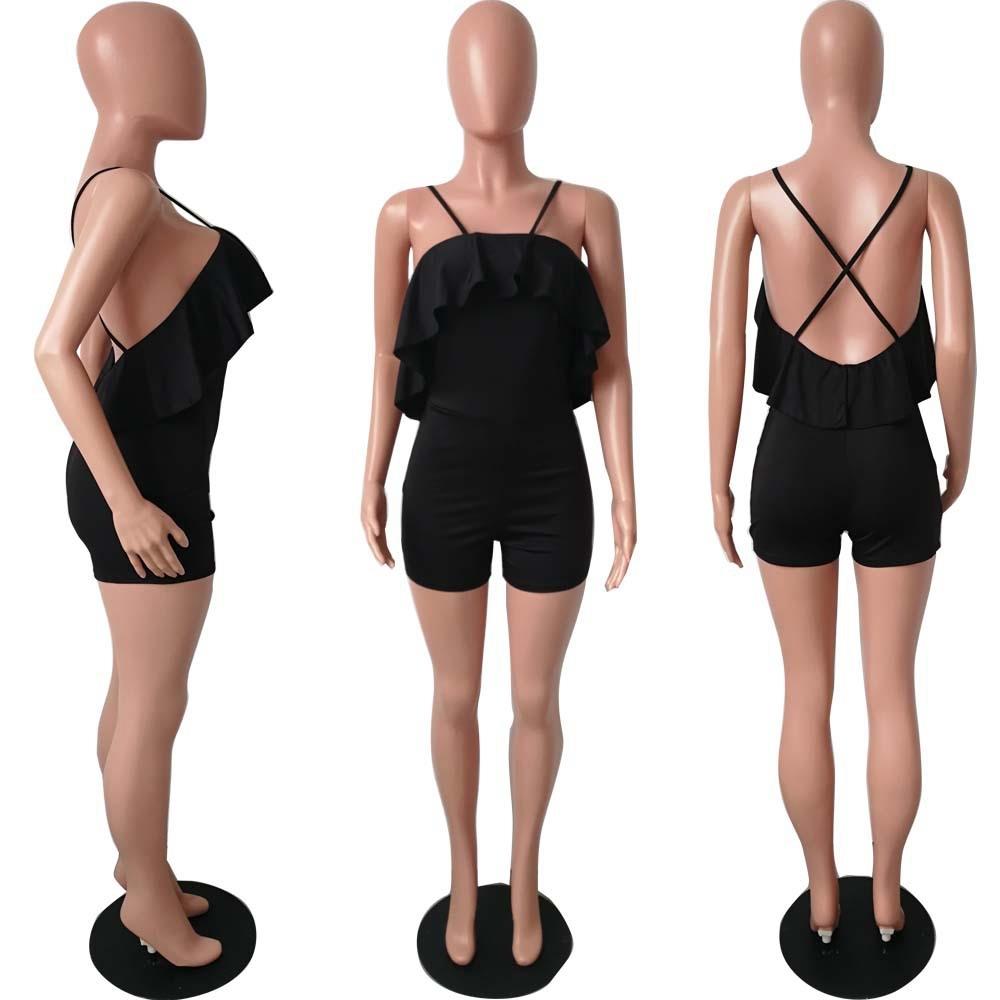 Women Tight Suspenders Strapless Dress Bodysuit for Evening Party Night Club Size L-Black