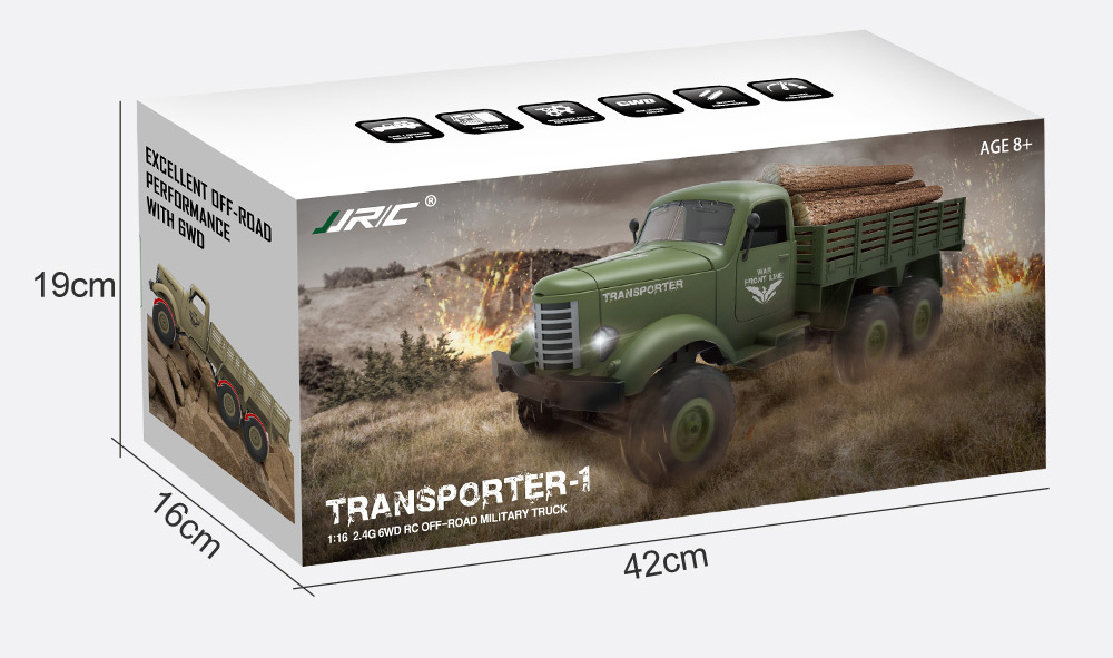 JJRC Q60 Transporter RC Car 2.4G 1:16 6WD Brushed Off-road Military Truck RTR - Army Green