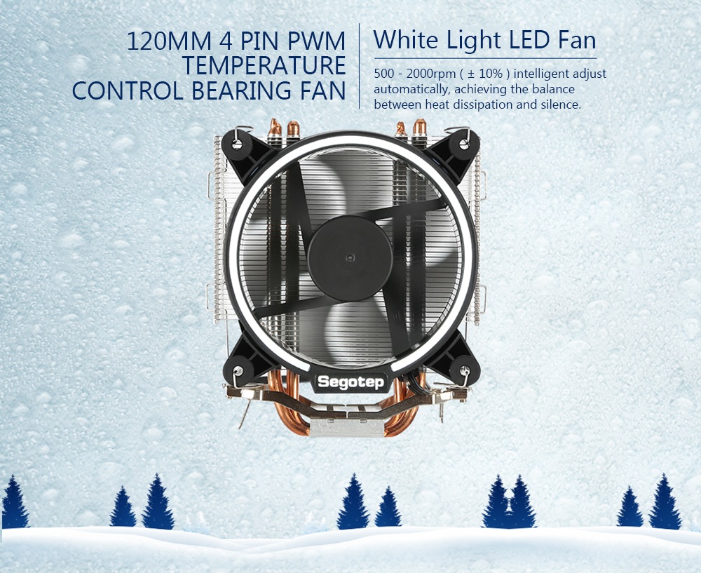 Segotep Frozen Tower T5 CPU Radiator 5 Direct Contact Heat Pipe PWM Temperature Control With LED light 7 High Strength Fans - Black