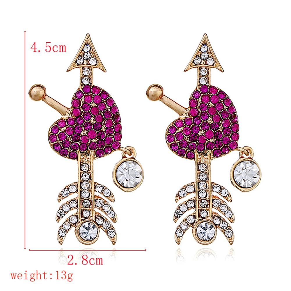 Women's Fashion Beautiful Stylish Jewelry Earrings Simple Exaggerated Heart Shaped Diamond Arrow Earrings Set - Gold