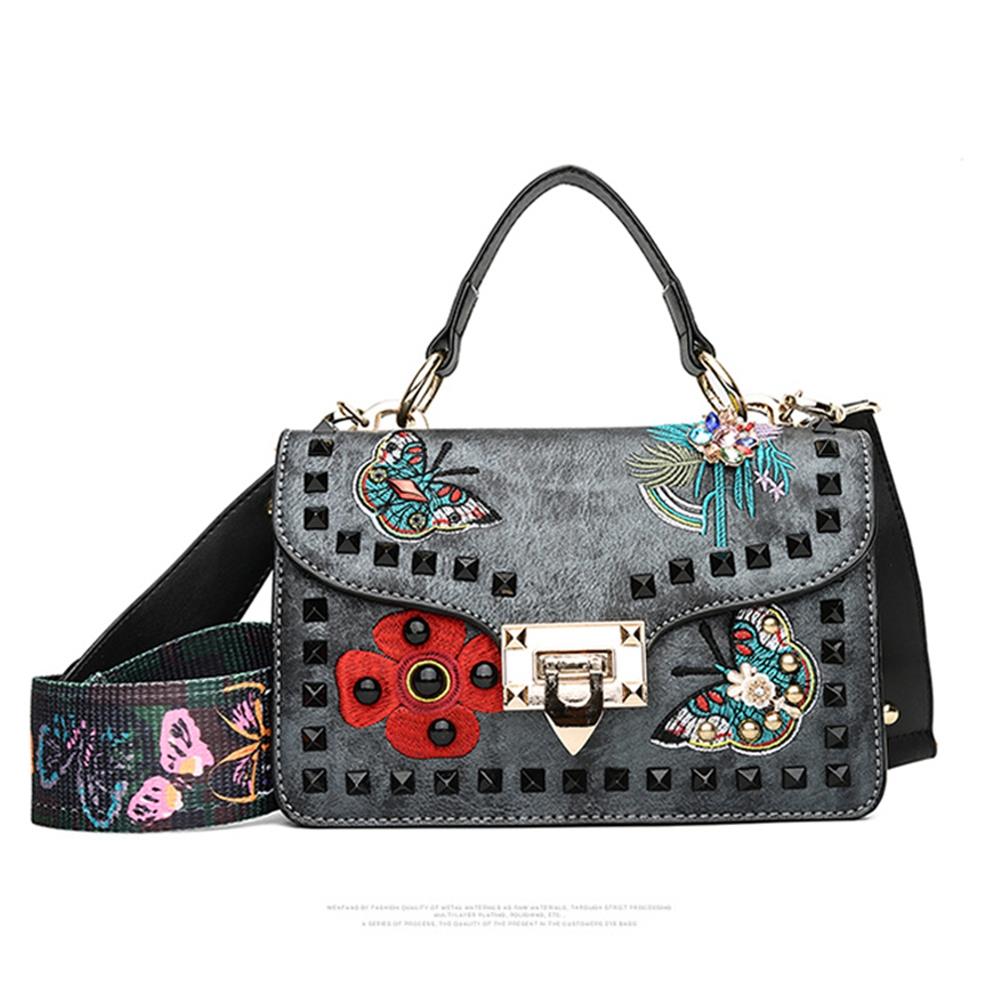 Women's Fashion Tote Purse Satchel Bag PU Leather Butterfly Pattern Handbags - Gray