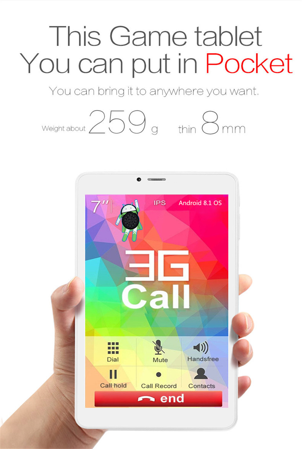 Binai V7S 3G Phablet MTK8321 Quad Core 7" IPS 1024*600 1GB RAM 16GB ROM Android 8.1 Built-in GPS Dual SIM Dual Standby - Black