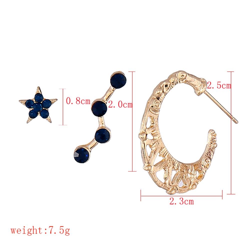 Women's Fashion Beautiful Stylish Jewelry Simple Style Star And Moon Creative Combination Diamond Earrings Set - Gold