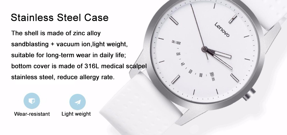 Lenovo Watch 9 Quartz Smartwatch 5ATM Water Resistant Bluetooth 5.0 Heart Rate Monitor Message Reminder - White