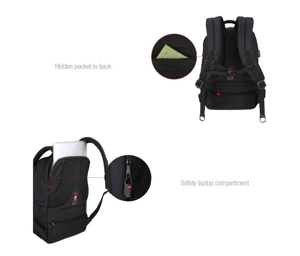 Tigernu B3220 25L Large Capacity Business Laptop Backpack Waterproof And Anti-theft With USB Charging Port For 15 Inch Laptop - Black