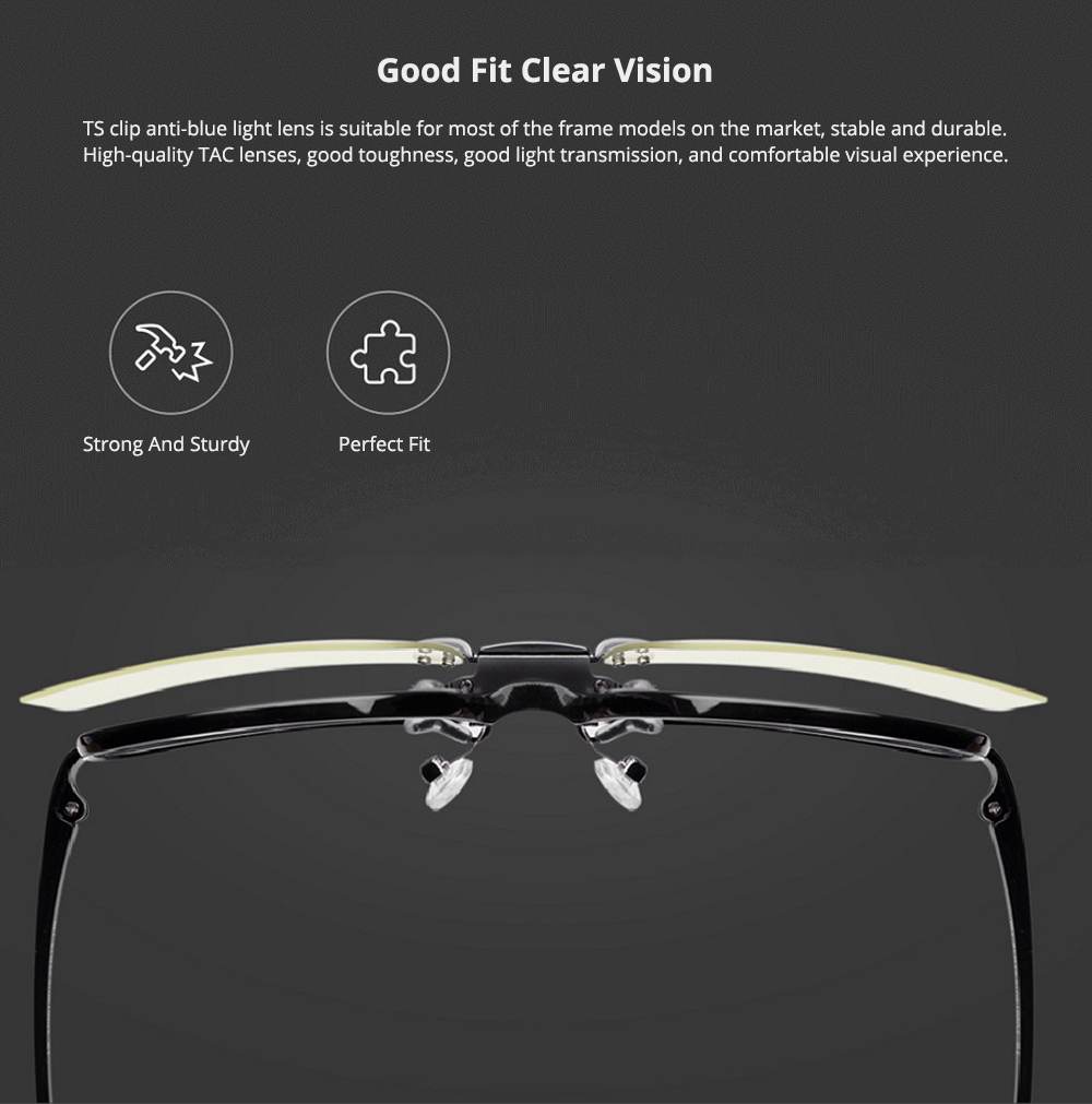 Xiaomi Mijia TS Clip Anti-blue Light Lens TAC Lenses Zinc Alloy Clips 110 Degree Turn Upside Down - Transparent